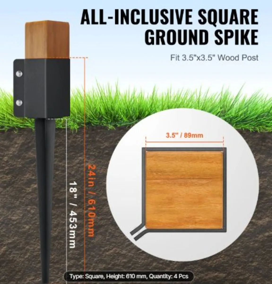 Fence Post Anchor Ground Spike,4 Pack 24x4 x4 inch - Image 3