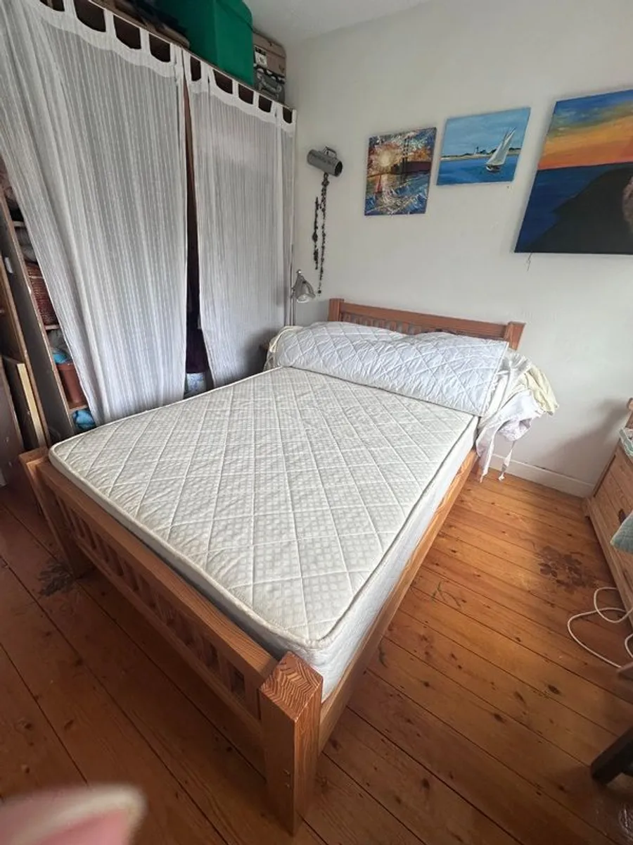 Queen Sized Bed, Solid Pine Frame with  Irish-Made Mattress - Image 1