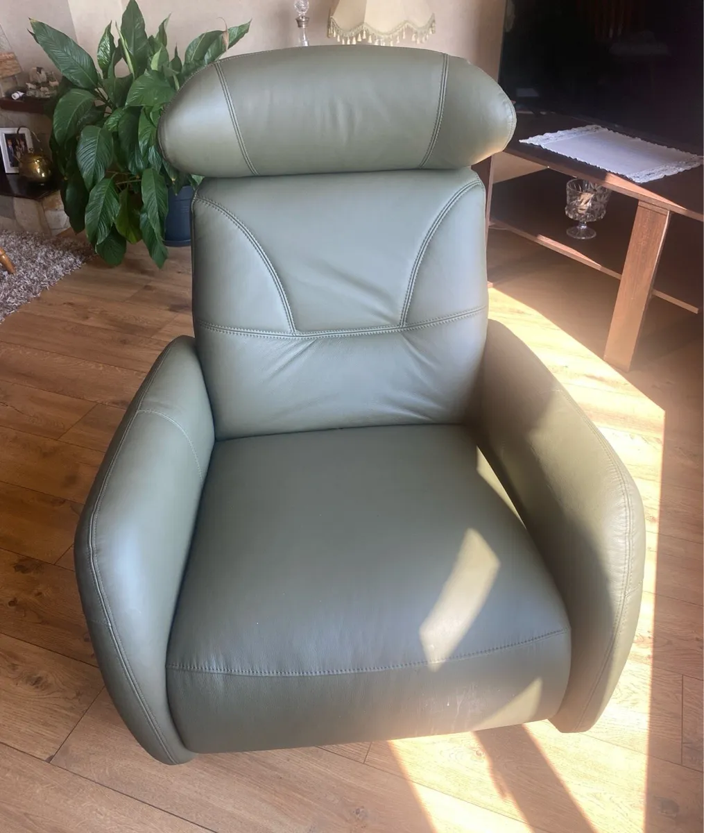 ALEXIO Olive Leather Power Recliner Armchair - Image 2