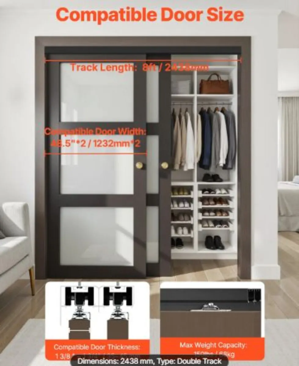 Bypass Door Hardware,8ft Heavy Duty Bypass Sliding - Image 4