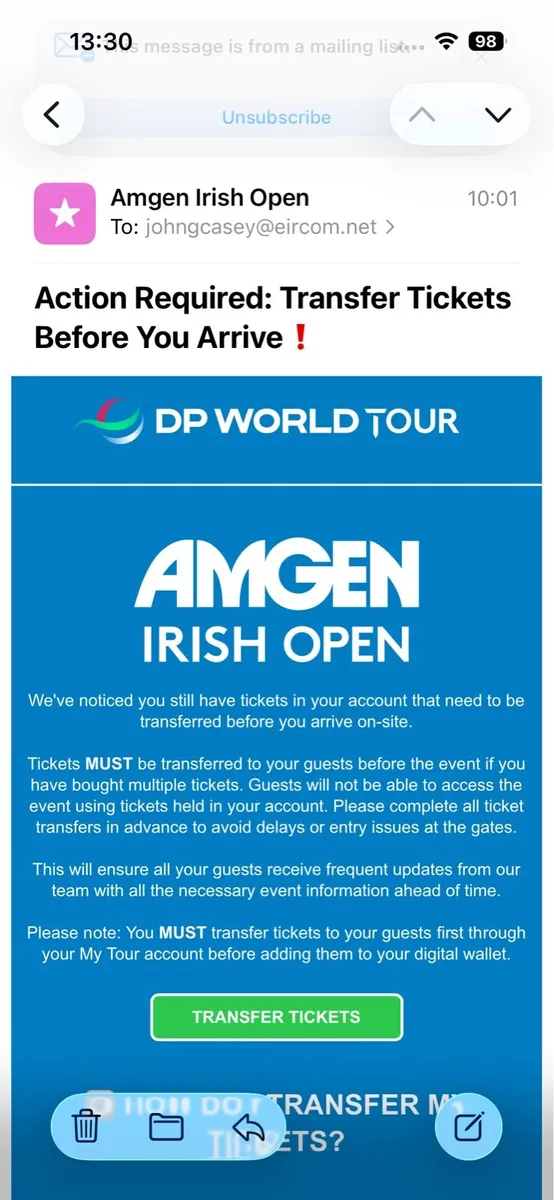 Irish Open Ticket