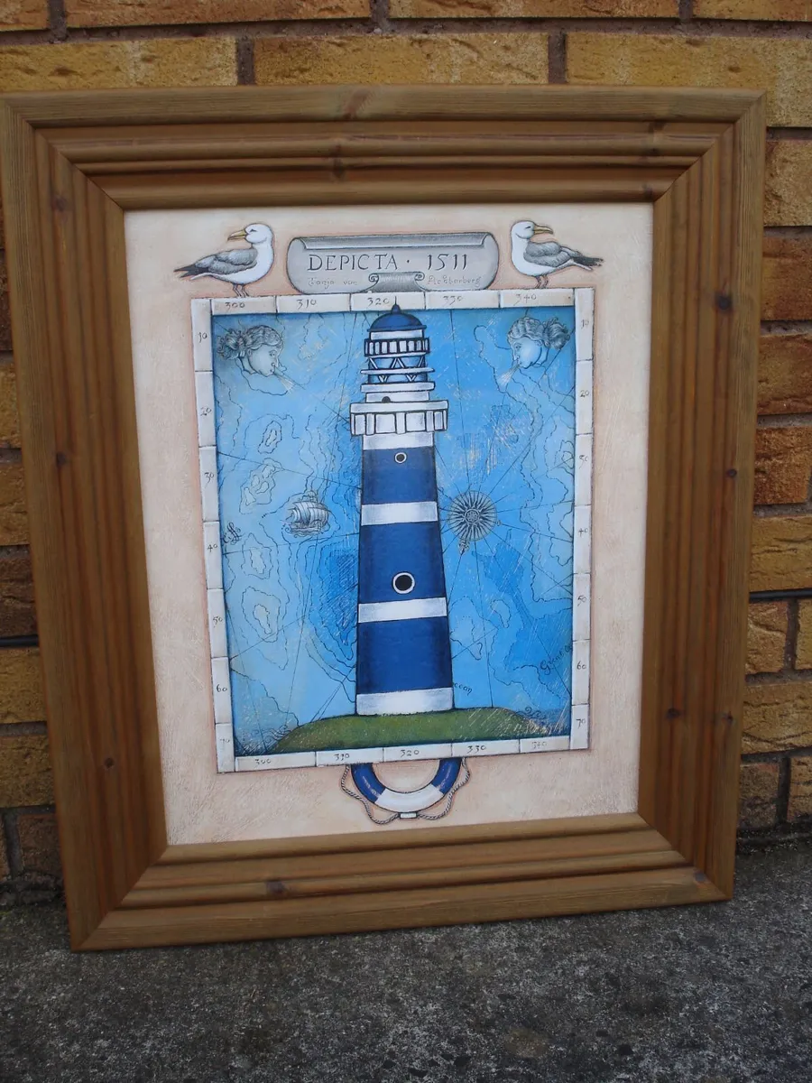 LARGE GLASS FRAMED LIGHTHOUSE PRINT. - Image 1