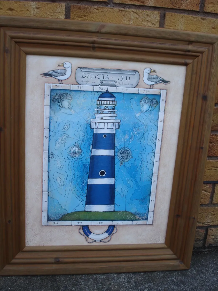 LARGE GLASS FRAMED LIGHTHOUSE PRINT. - Image 2