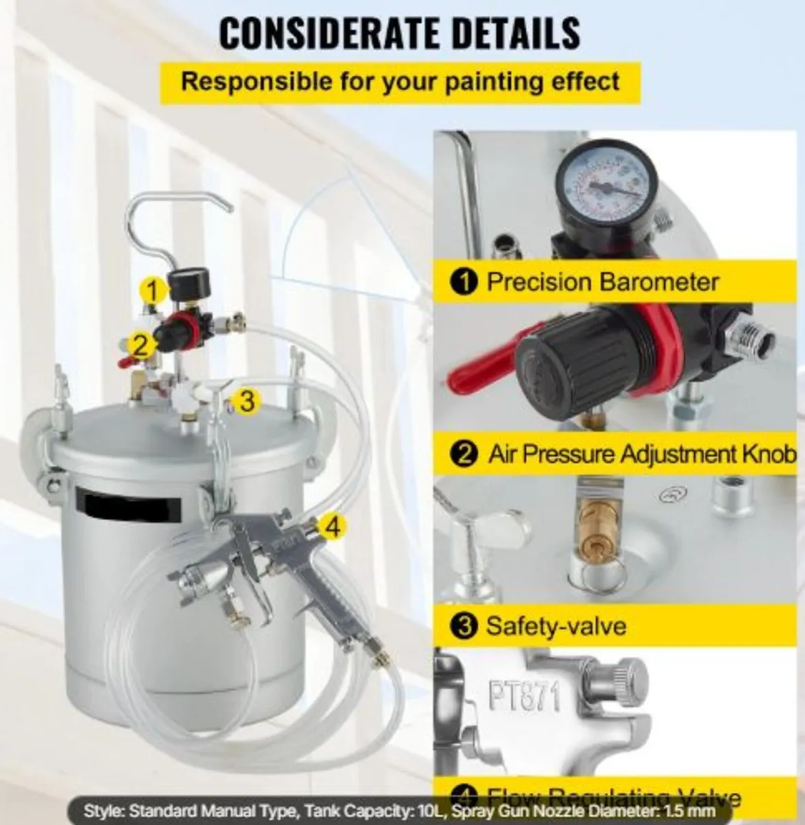 Commercial Paint Pressure Tank 2.5 Gallons Pressur - Image 3