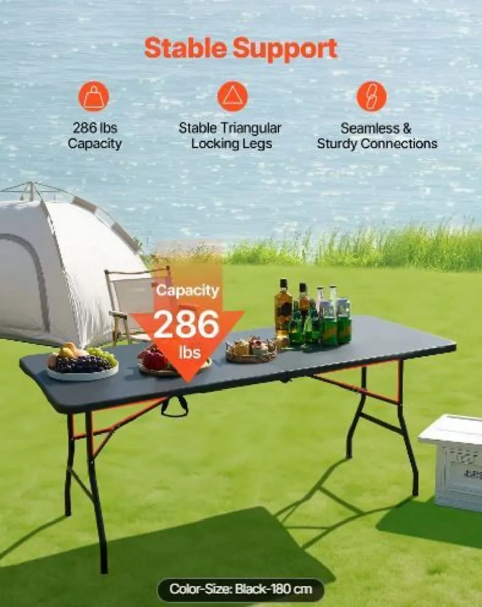 Folding Table, 6 Ft Heavy Duty Portable - Image 1