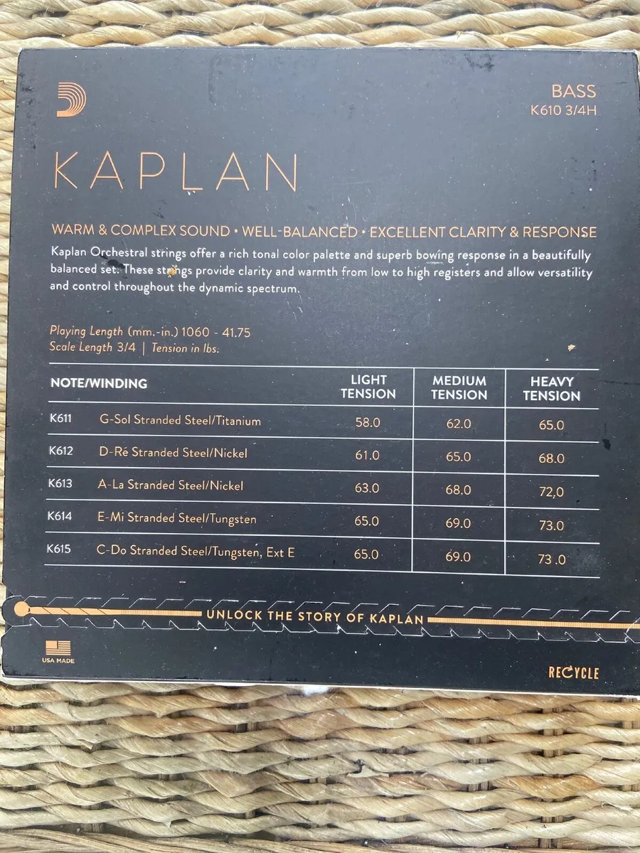 Double Bass Kaplan Strings brand new. 3/4 Heavy - Image 2