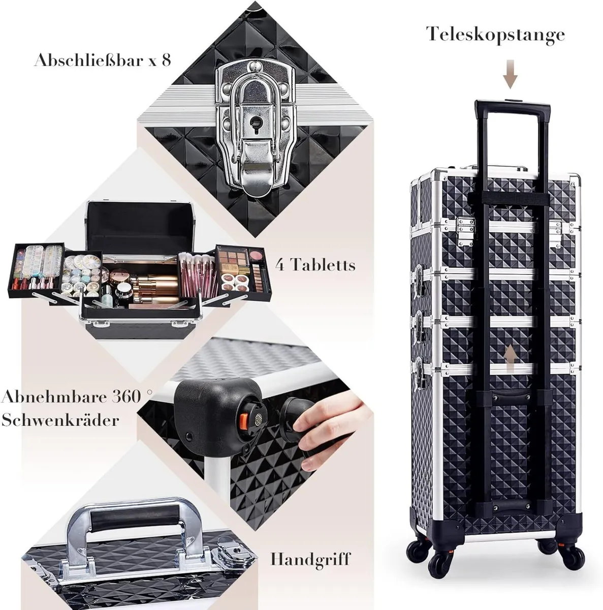 Makeup Trolley Case with Detachable Mini Cases - Image 2