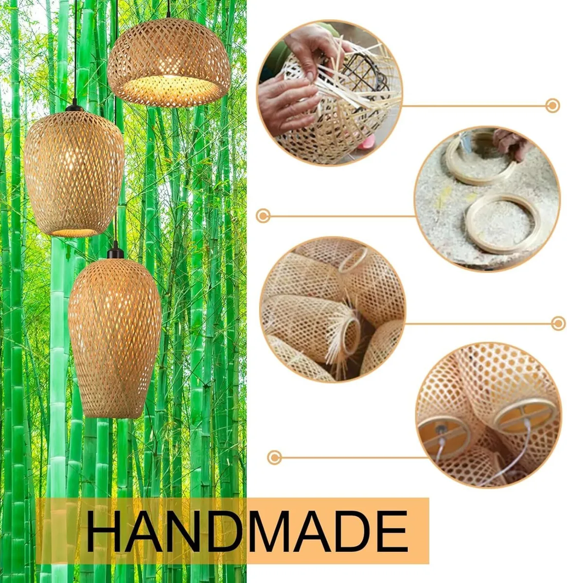 Bamboo Pendant Lights 3 Headlights E26 E27 Retro - Image 4