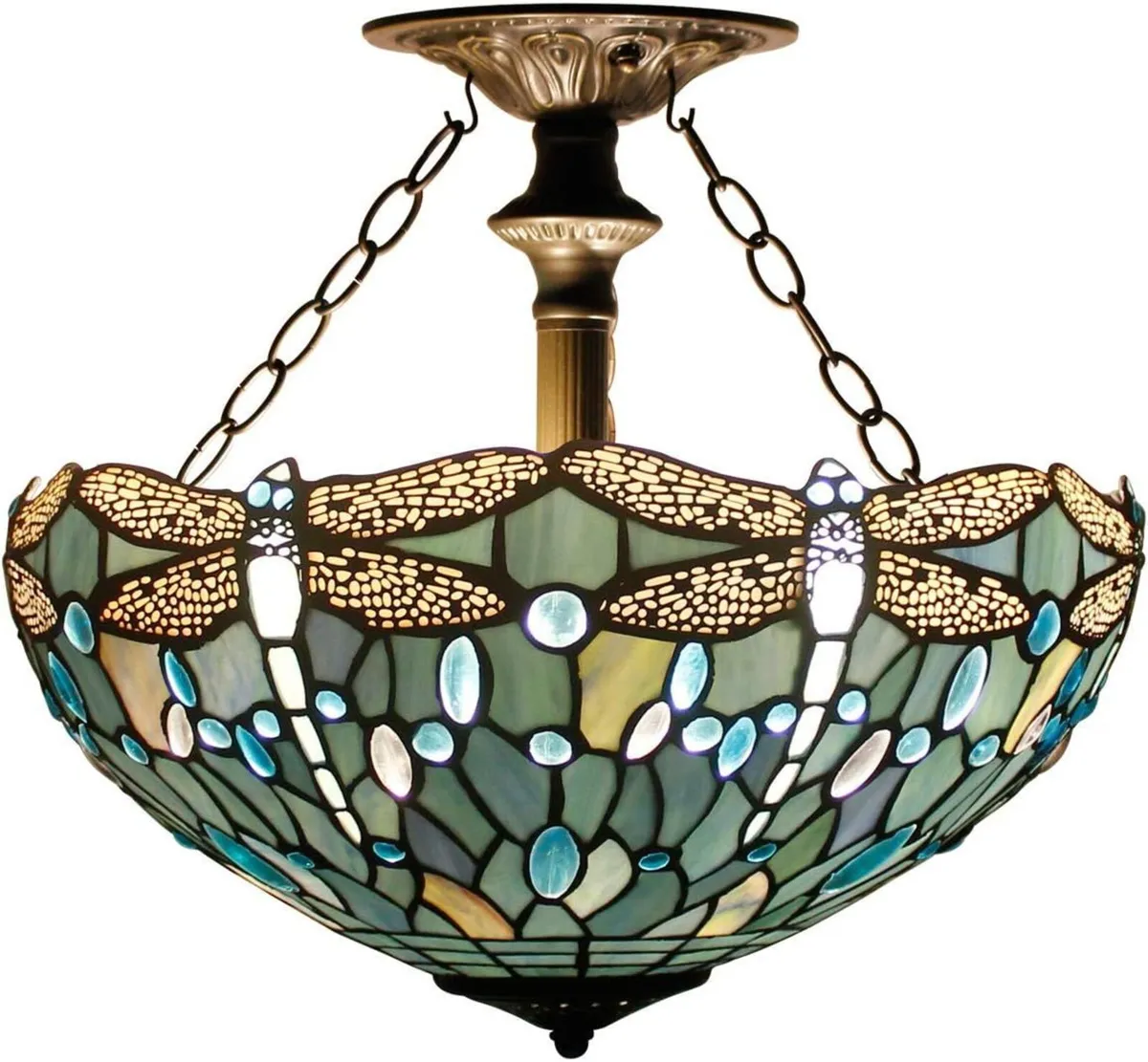Tiffany Ceiling Light Fixture Sea Stained Glass - Image 1