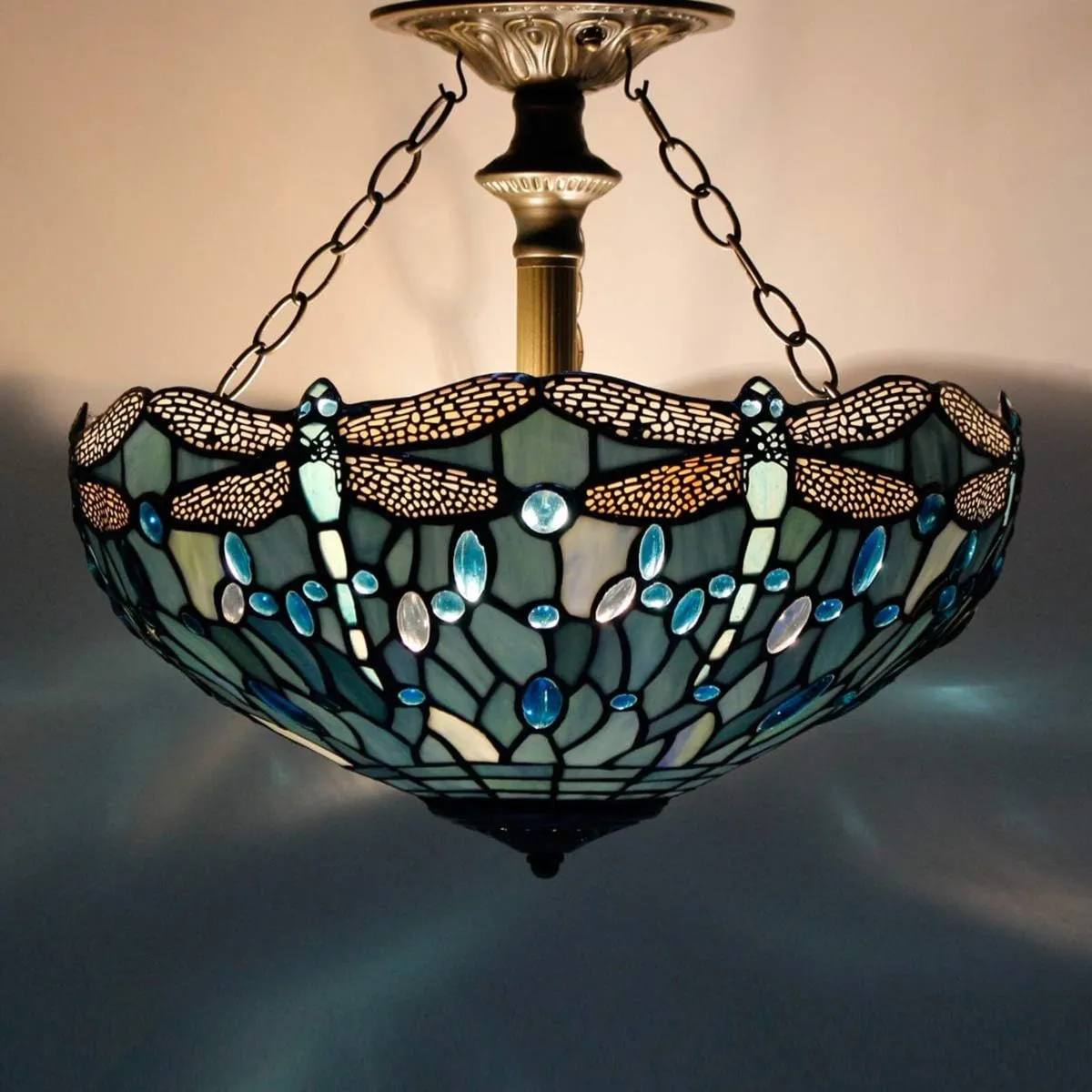 Tiffany Ceiling Light Fixture Sea Stained Glass - Image 4