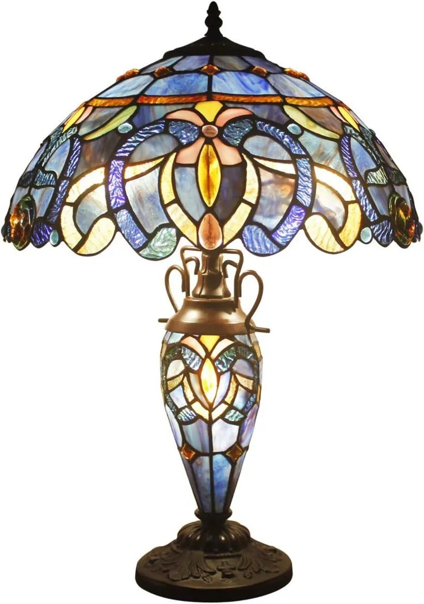 Tiffany Table Lamp Stained Glass Cloudy Style - Image 1