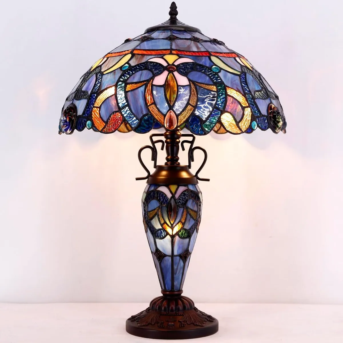 Tiffany Table Lamp Stained Glass Cloudy Style - Image 3