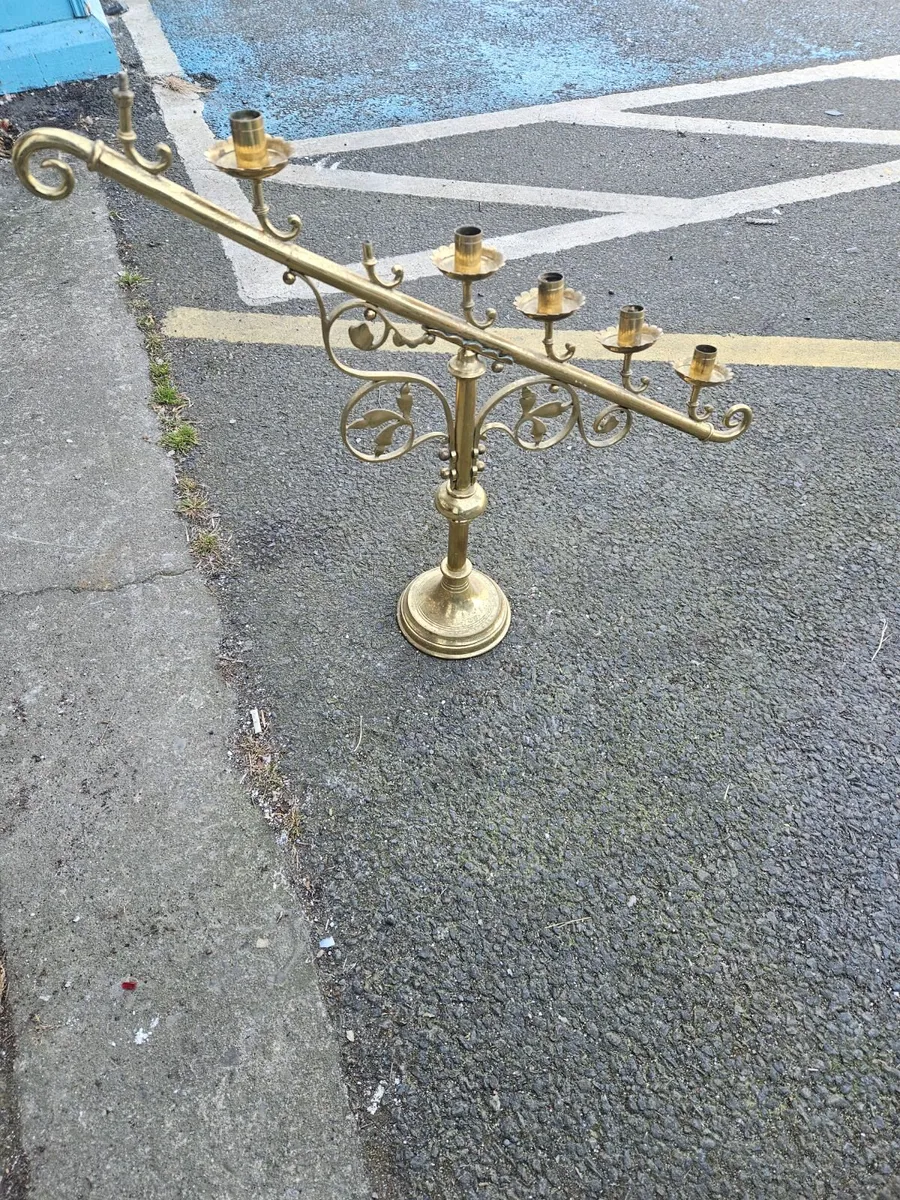 Vintage Brass Church Candle Stick - Image 3