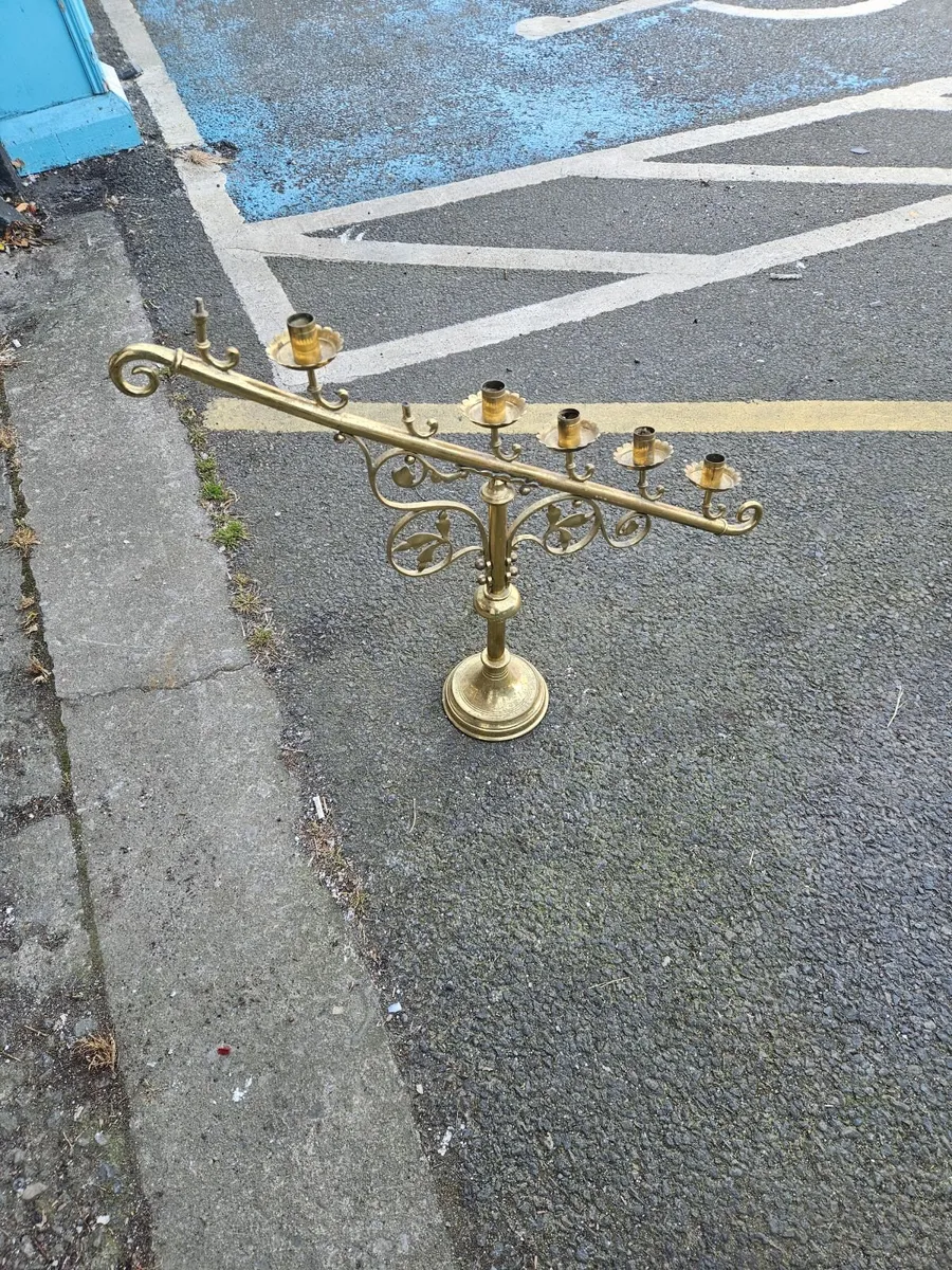 Vintage Brass Church Candle Stick - Image 1
