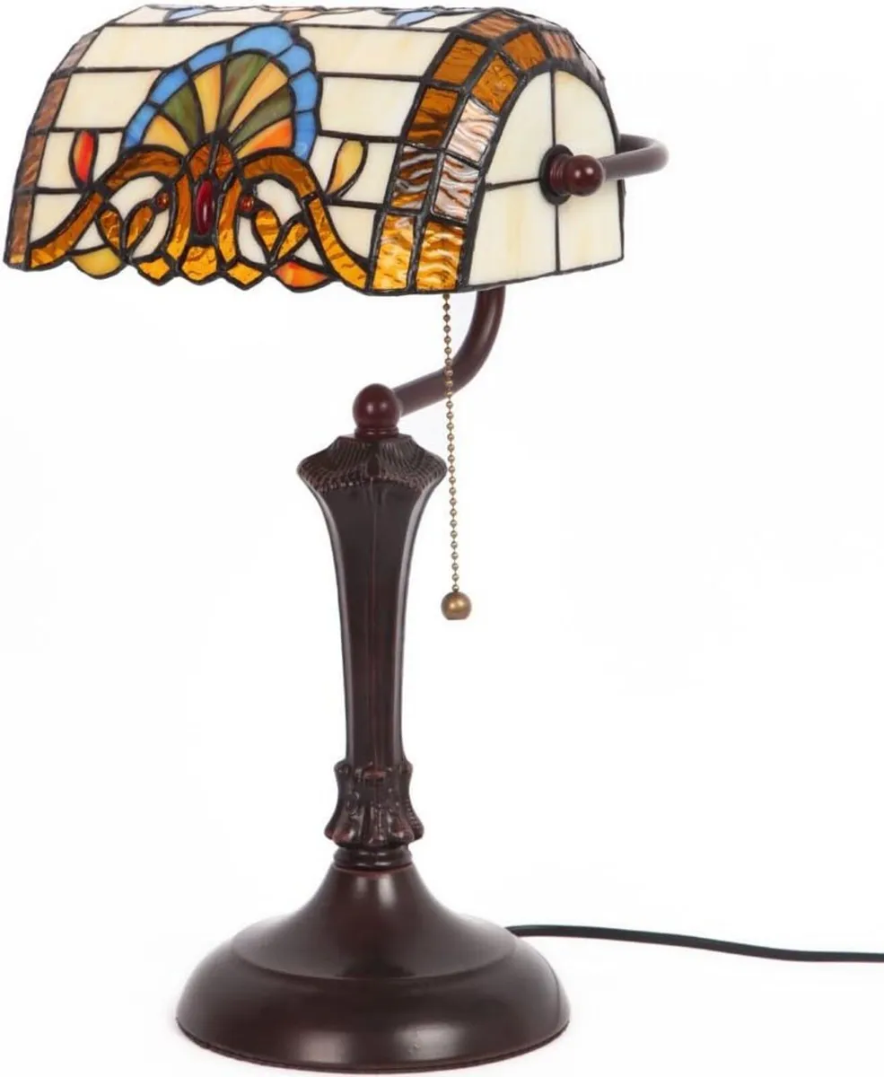 L30516 Baroque Tiffany Style Stained Glass Banker - Image 1