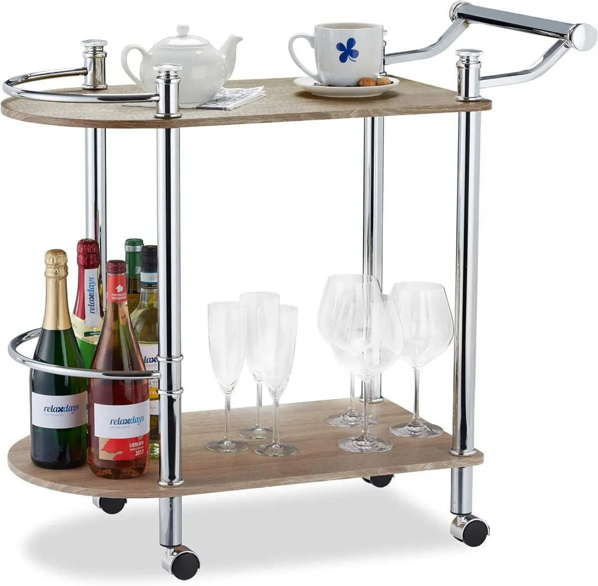 2-Tier Serving Cart Wood Look MDF and Steel - Image 1