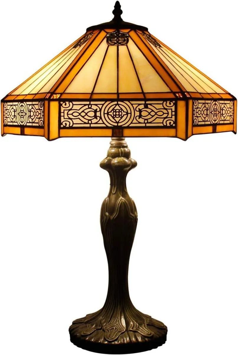 Tiffany Lamp Hexagon Stained Glass Mission Style - Image 1