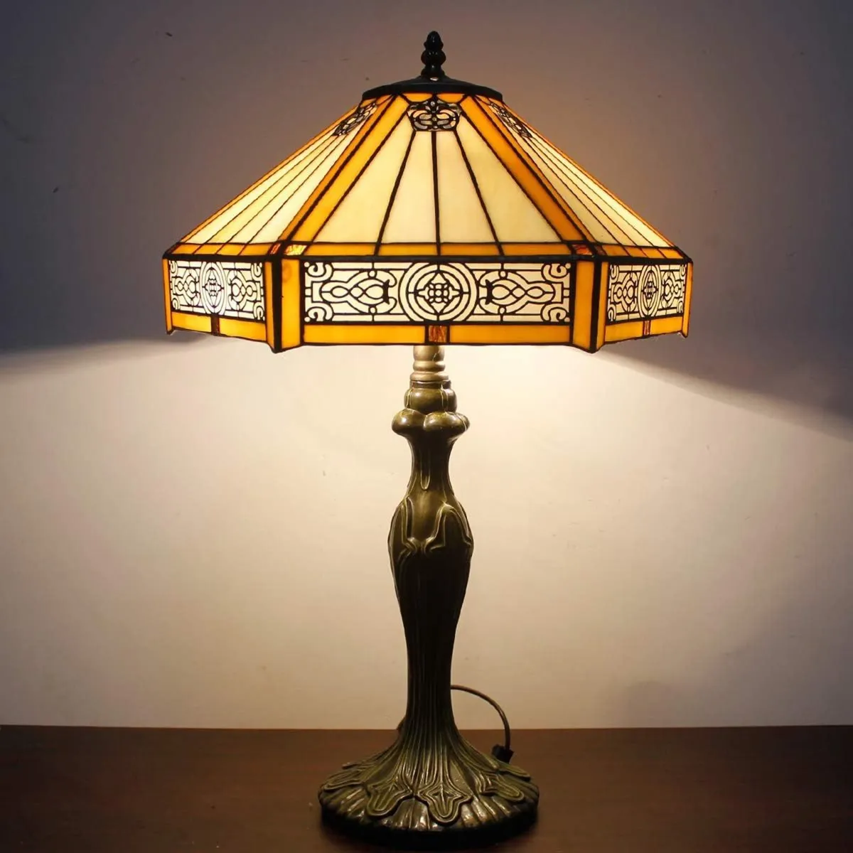Tiffany Lamp Hexagon Stained Glass Mission Style - Image 2