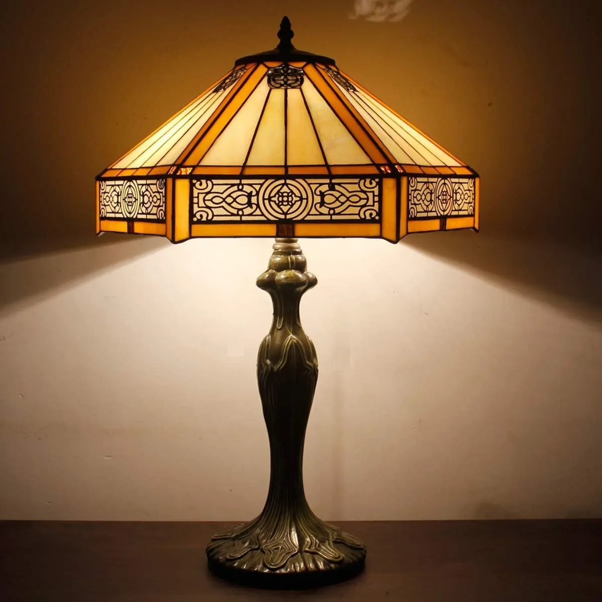 Tiffany Lamp Hexagon Stained Glass Mission Style - Image 4
