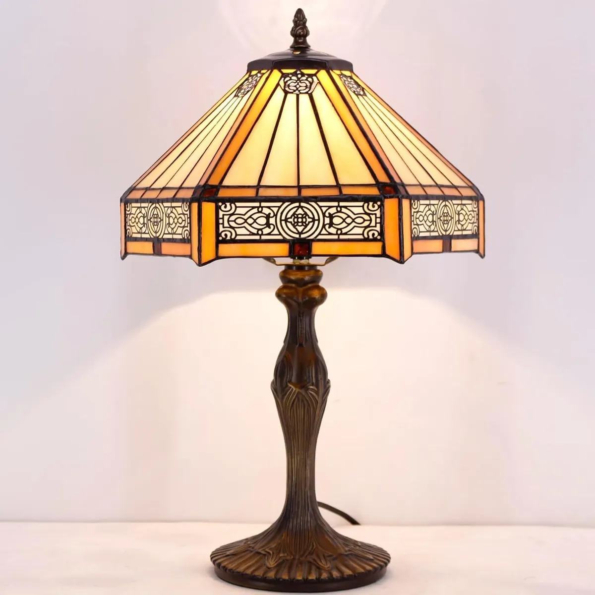 Tiffany Lamp Hexagon Stained Glass Mission Style - Image 4