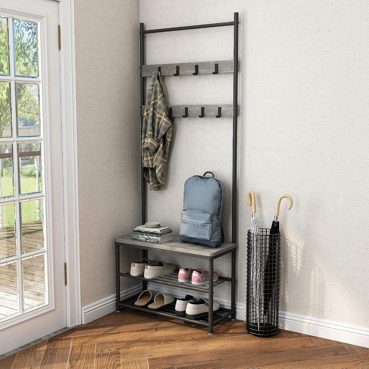 Coat Rack Stand Shoe Clothes Storage Bench - Image 2