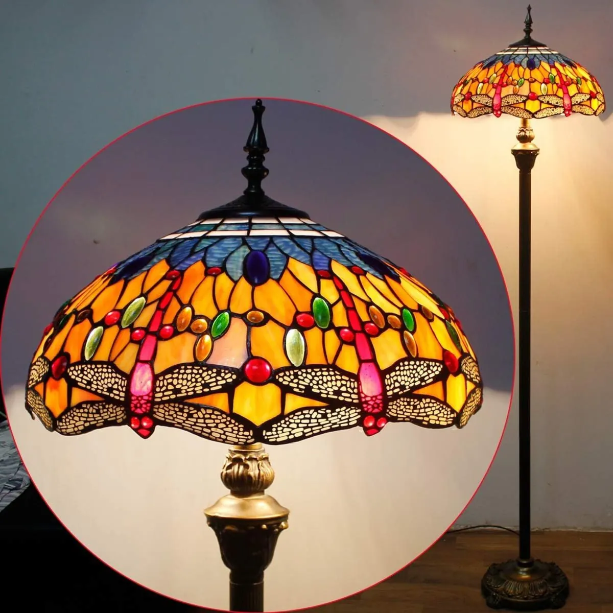 Tiffany Floor Lamp Stained Glass Crystal Bead - Image 3