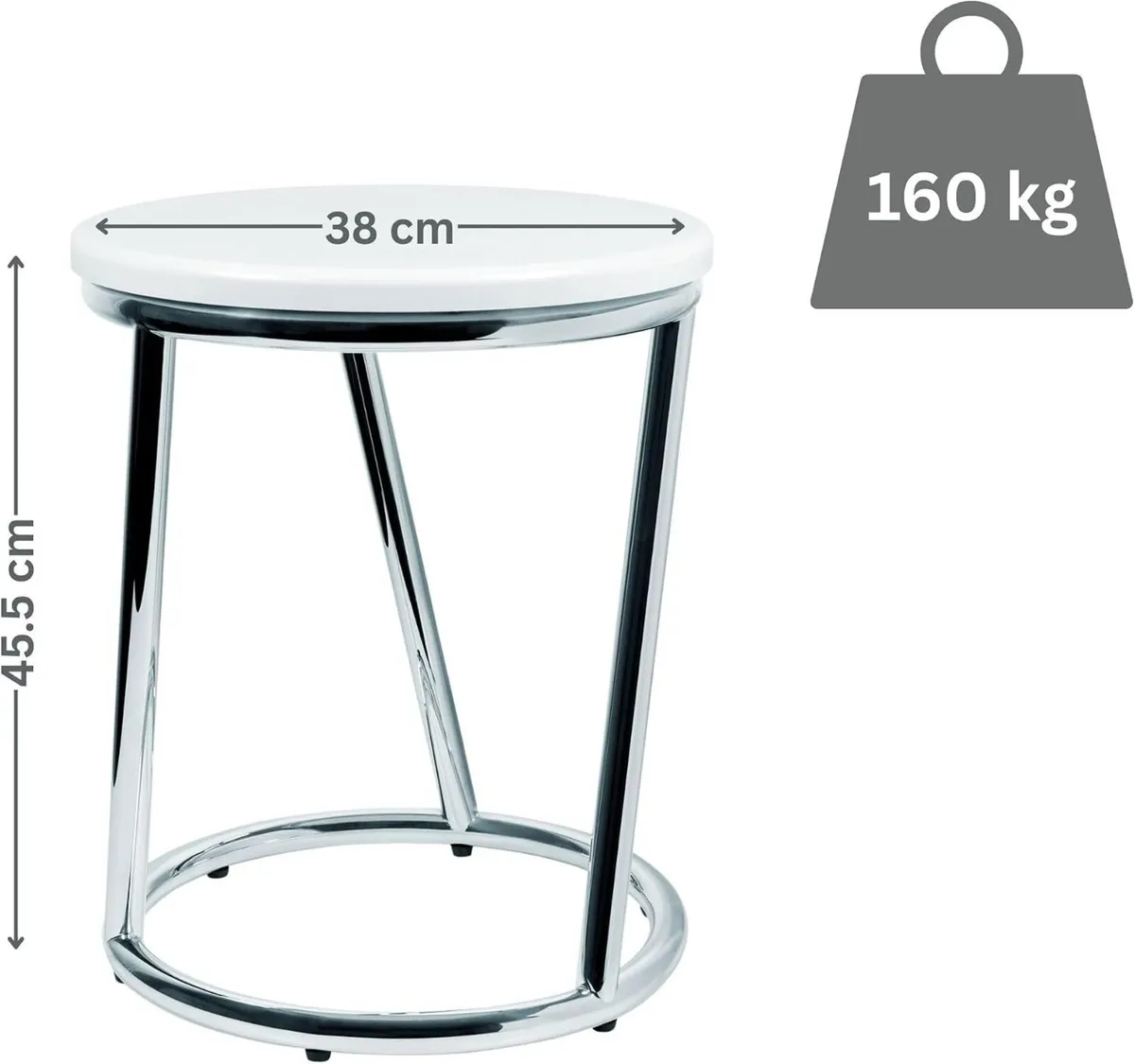 Bathroom Stool Round Chrome Metal Sturdy Seat Bar - Image 2