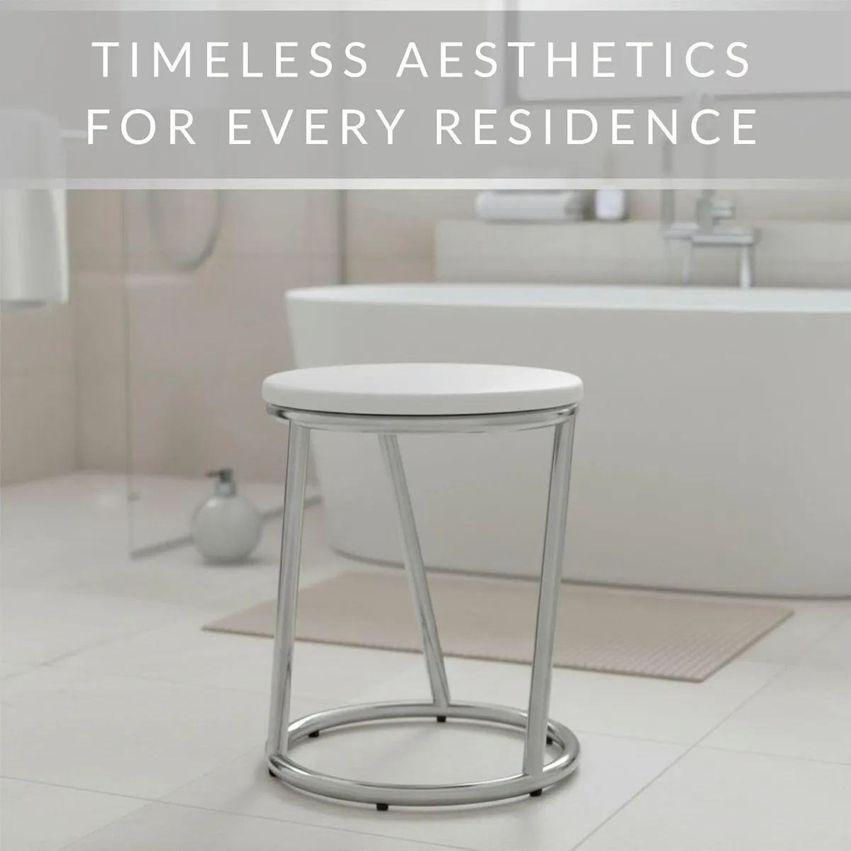Bathroom Stool Round Chrome Metal Sturdy Seat Bar - Image 3