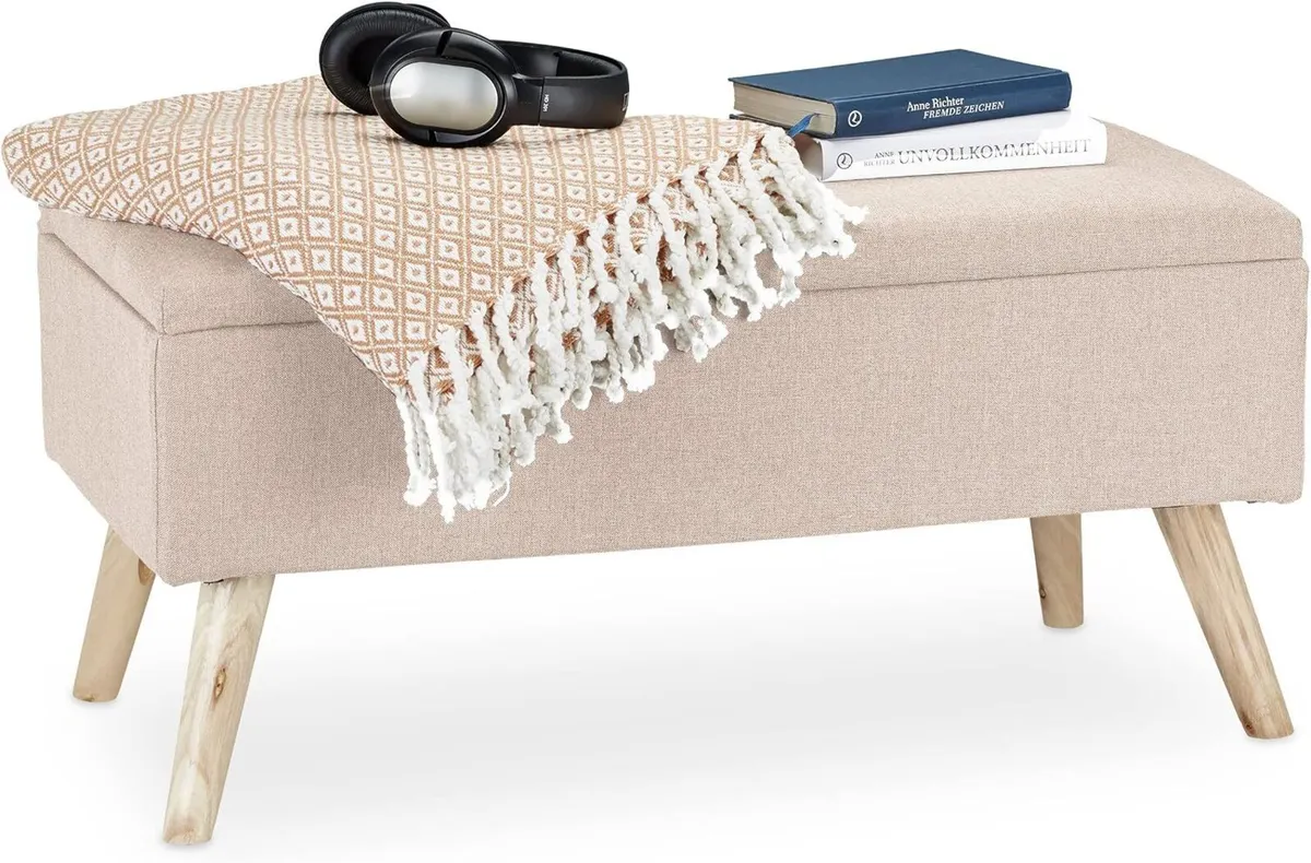 Hallway Storage Bench Padded Wooden Legs Fabric - Image 1