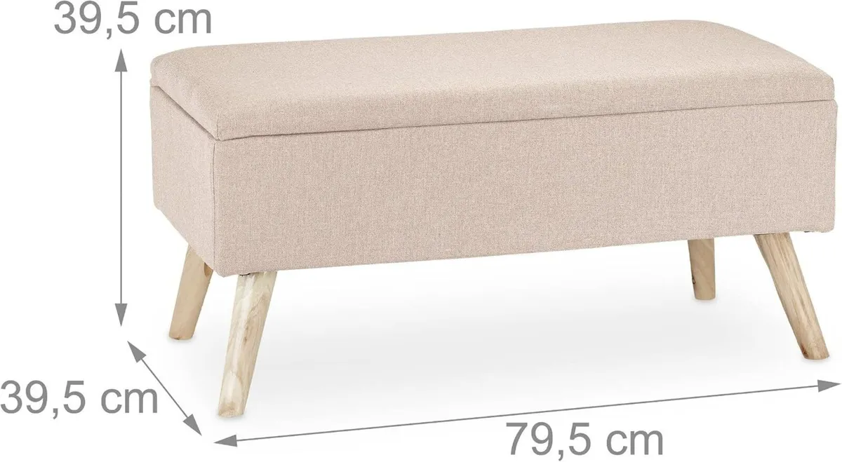 Hallway Storage Bench Padded Wooden Legs Fabric - Image 3