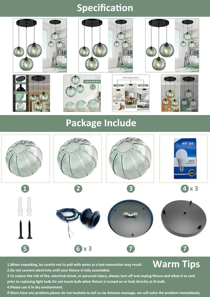 3 in 1 Cluster Pendant Light Fixtures E26 - Image 3