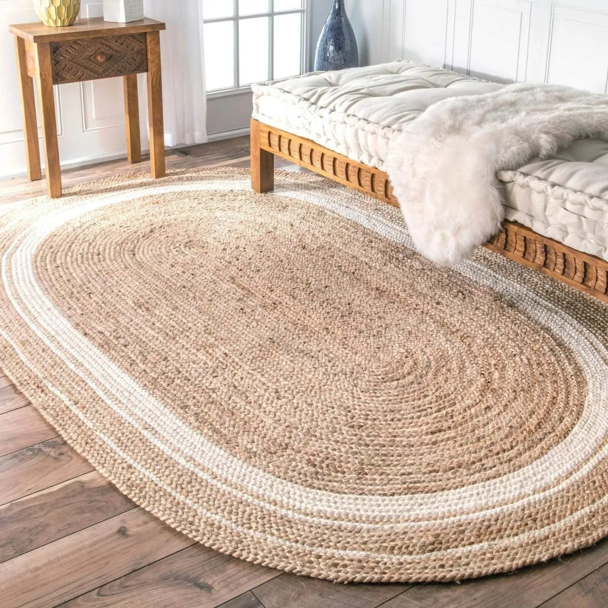 Natural Jute Hand Braided Oval Shape Area Rug