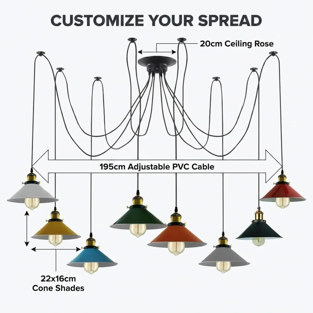 8 Head Spider Pendant Light Industrial Multi - Image 3