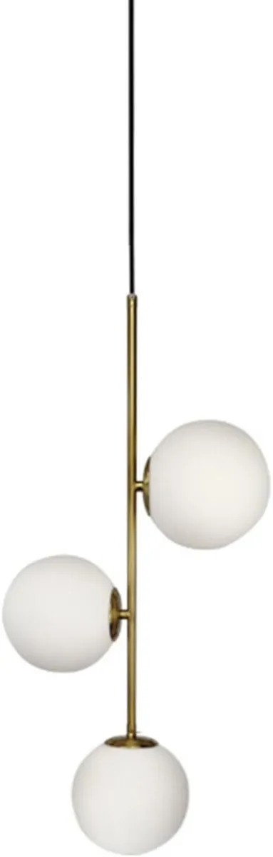 3-Light Globe Glass Pendant Light Ball Brass Matel - Image 1