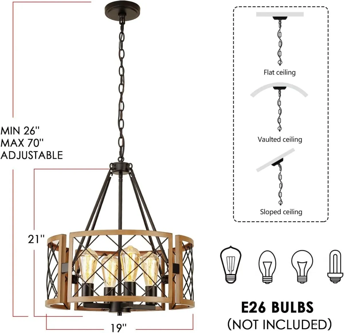 D19'' Farmhouse Chandelier for Dining Room - Image 2