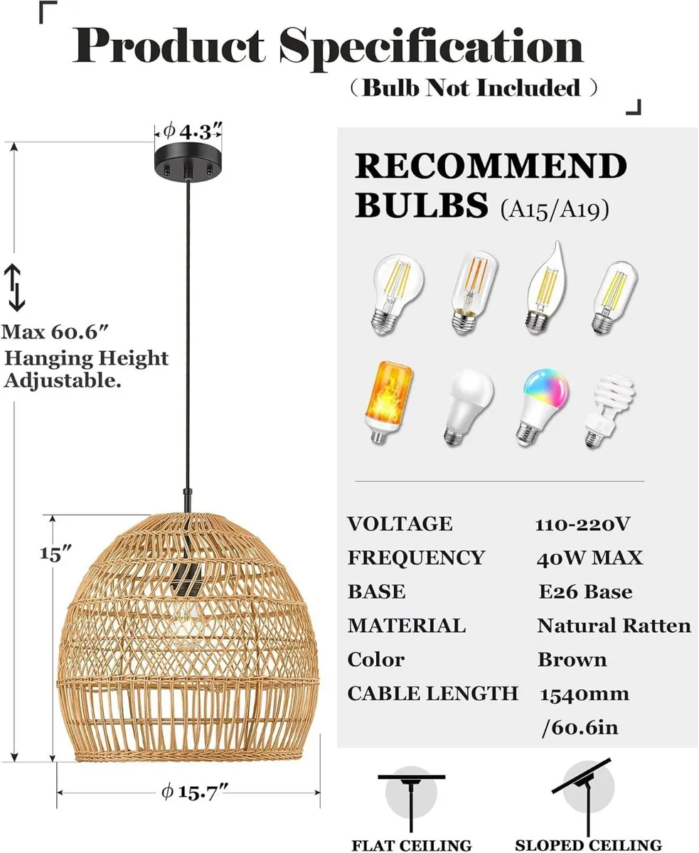 16” Large Boho Rattan Chandelier Modern Rustic - Image 2