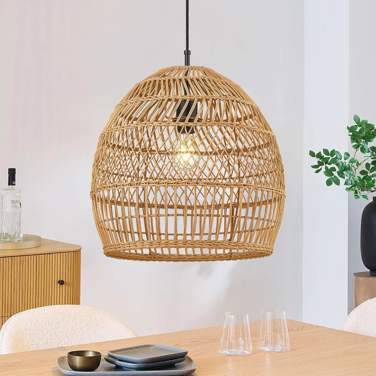 16” Large Boho Rattan Chandelier Modern Rustic - Image 1