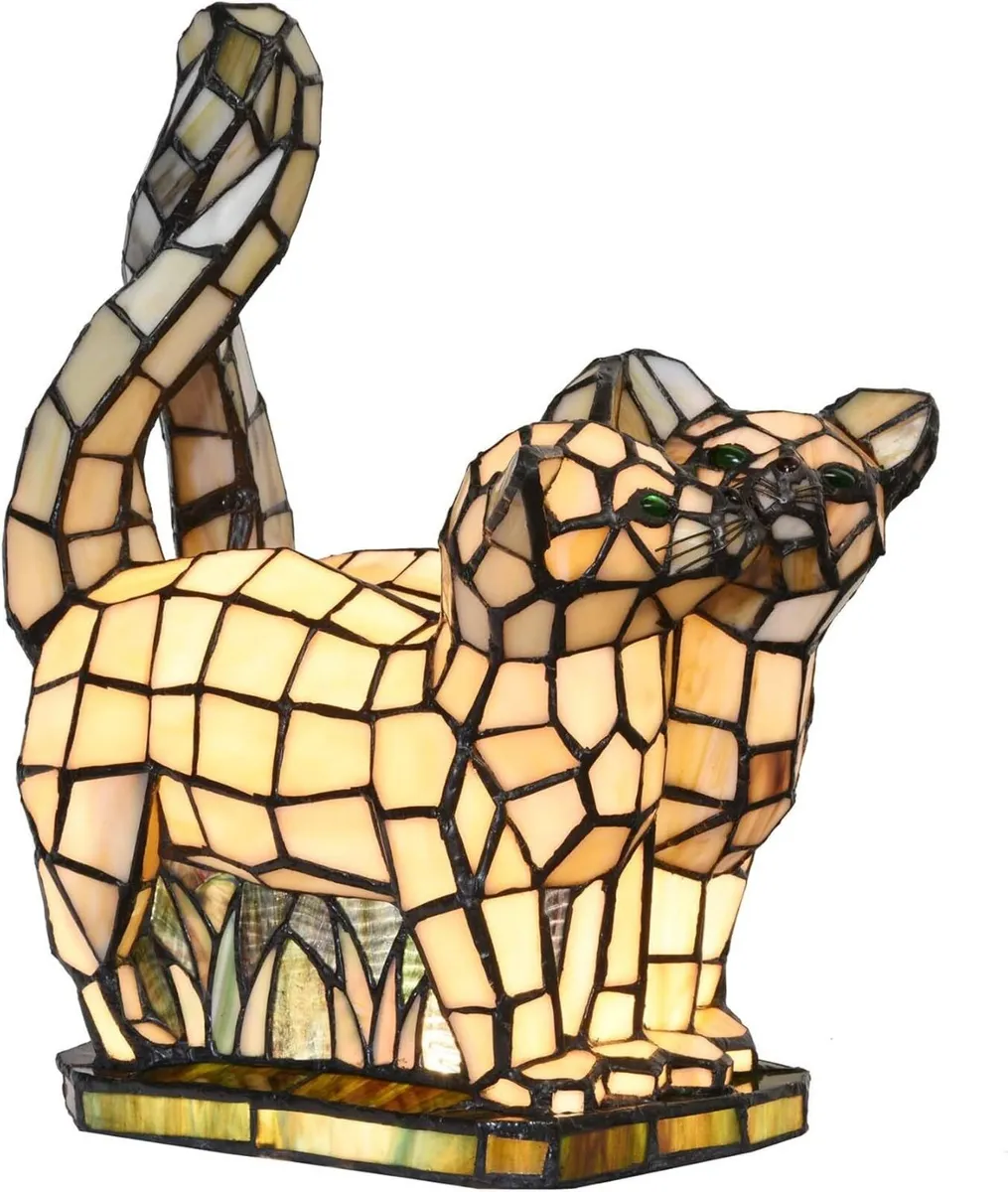 Kittens in Love Tiffany Style Stained Glass Accent - Image 1