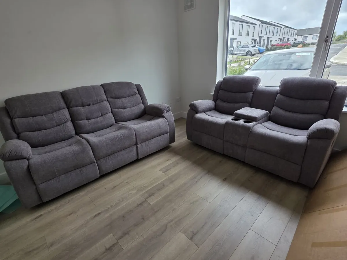 Roma 3+2 Grey Fabric Manual Recliner Sofa Set - Image 1