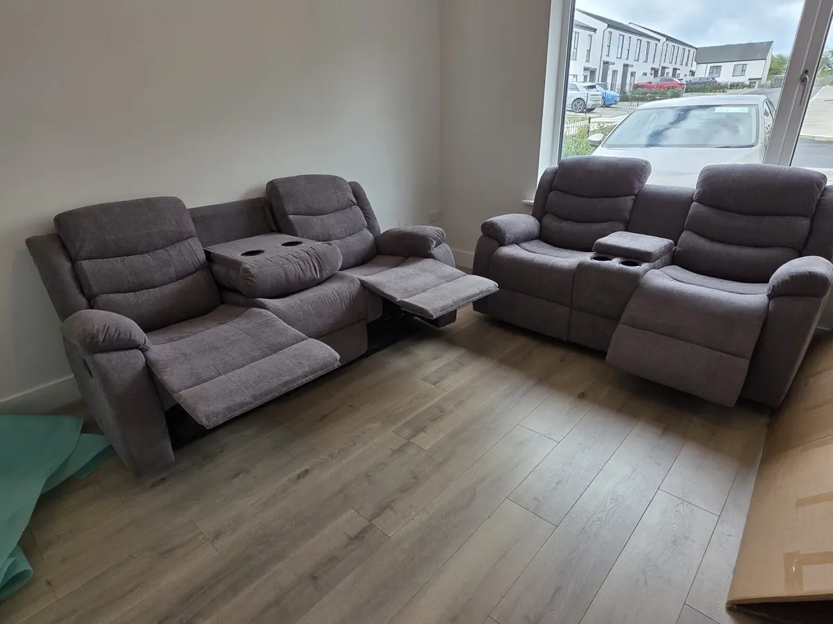 Roma 3+2 Grey Fabric Manual Recliner Sofa Set - Image 2