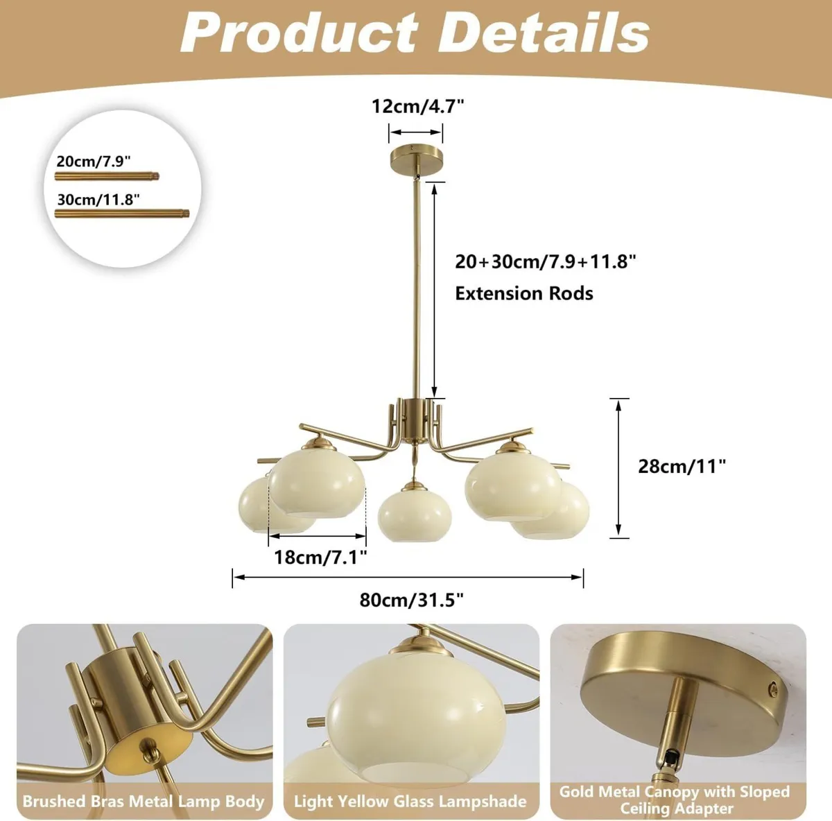 Lighting Modern Brushed 5-Light Glass Globe - Image 2