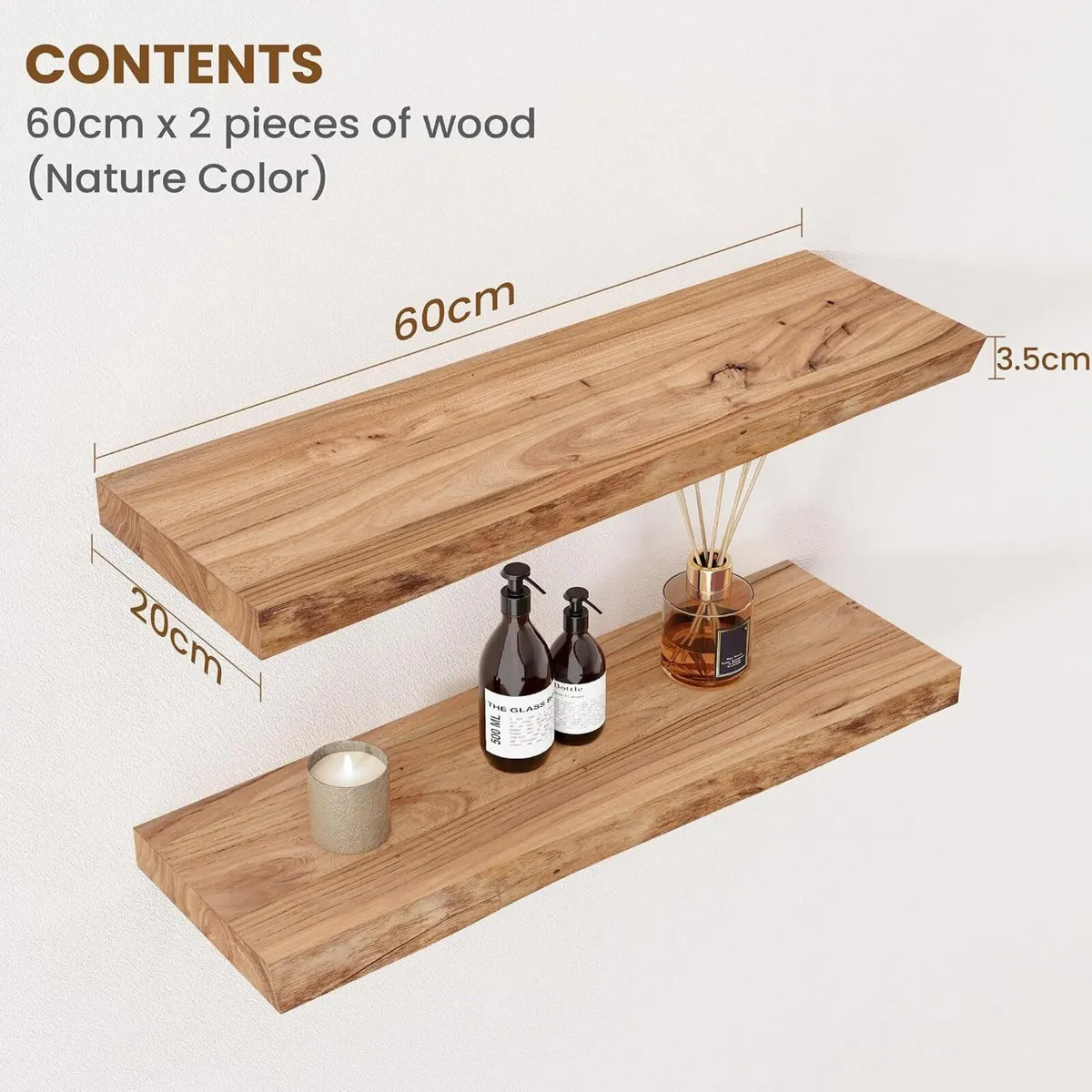 Floating Shelves for Wall Decor Rustic Solid (Set - Image 2