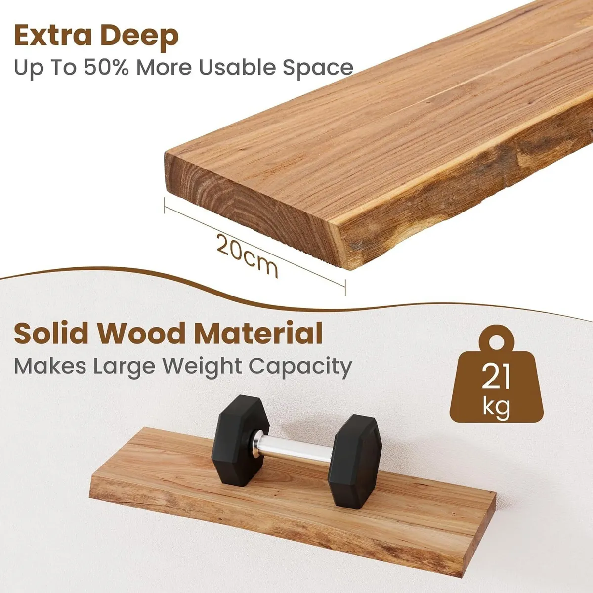 Floating Shelves for Wall Decor Rustic Solid (Set - Image 4