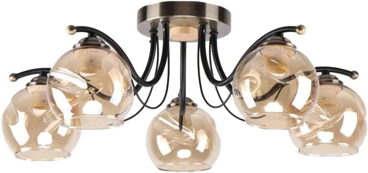 Glass Dome and Antique Brass Metal Semi Flush - Image 1