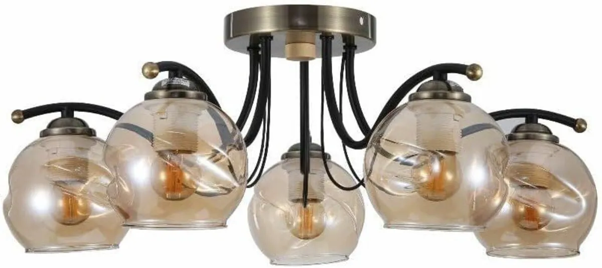 Glass Dome and Antique Brass Metal Semi Flush - Image 2