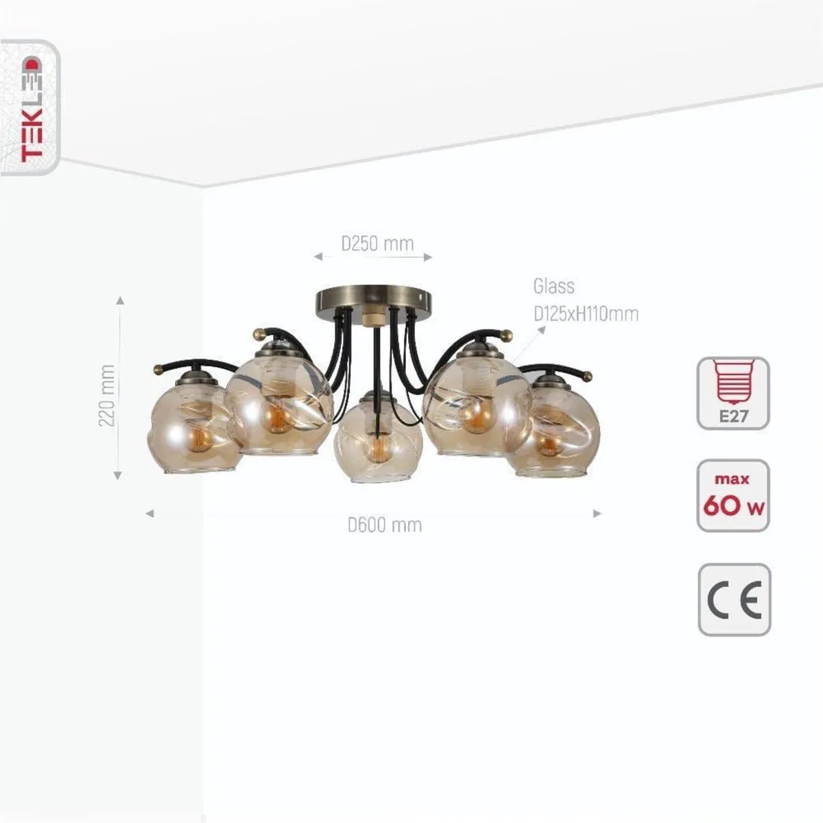 Glass Dome and Antique Brass Metal Semi Flush - Image 3