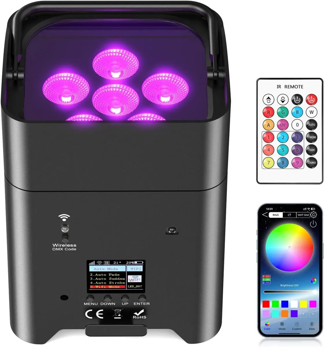 108W LED Par Uplighter Wireless Rgbwa+UV Mah - Image 1