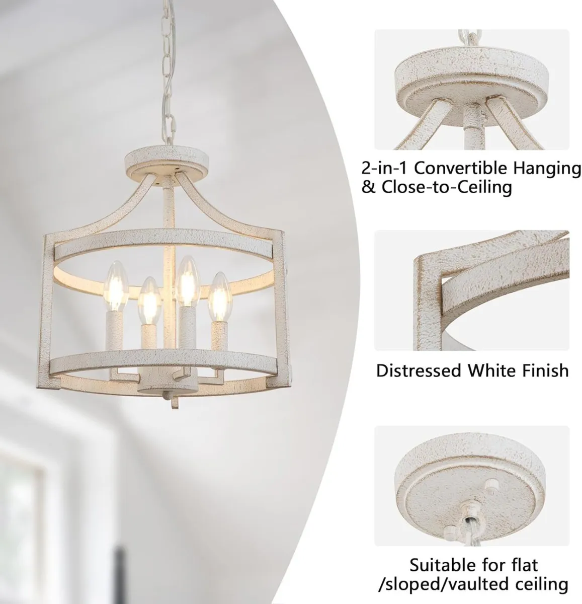 4-Light Vintage Chandelier Farmhouse Rustic - Image 3