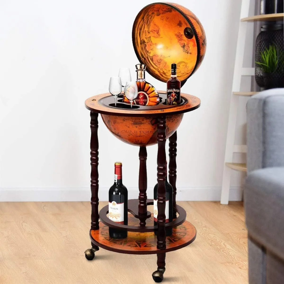 Globe Bar Made of Eucalyptus World Trolley - Image 2