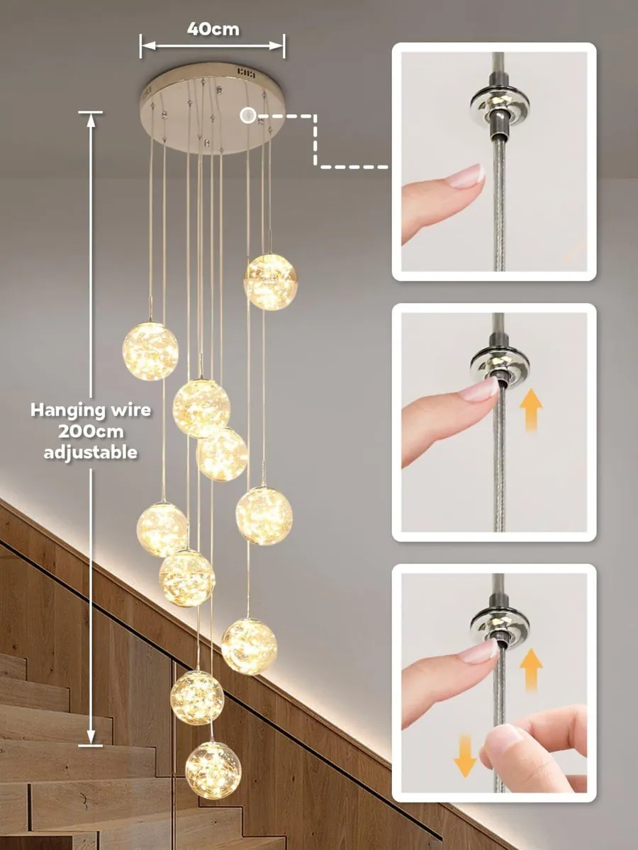 10 Glass Ball Chandelier Light Fixture Staircase - Image 2